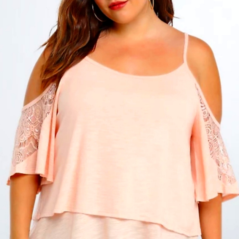COPY - NWOT Torrid blush cold shoulder lace accent top